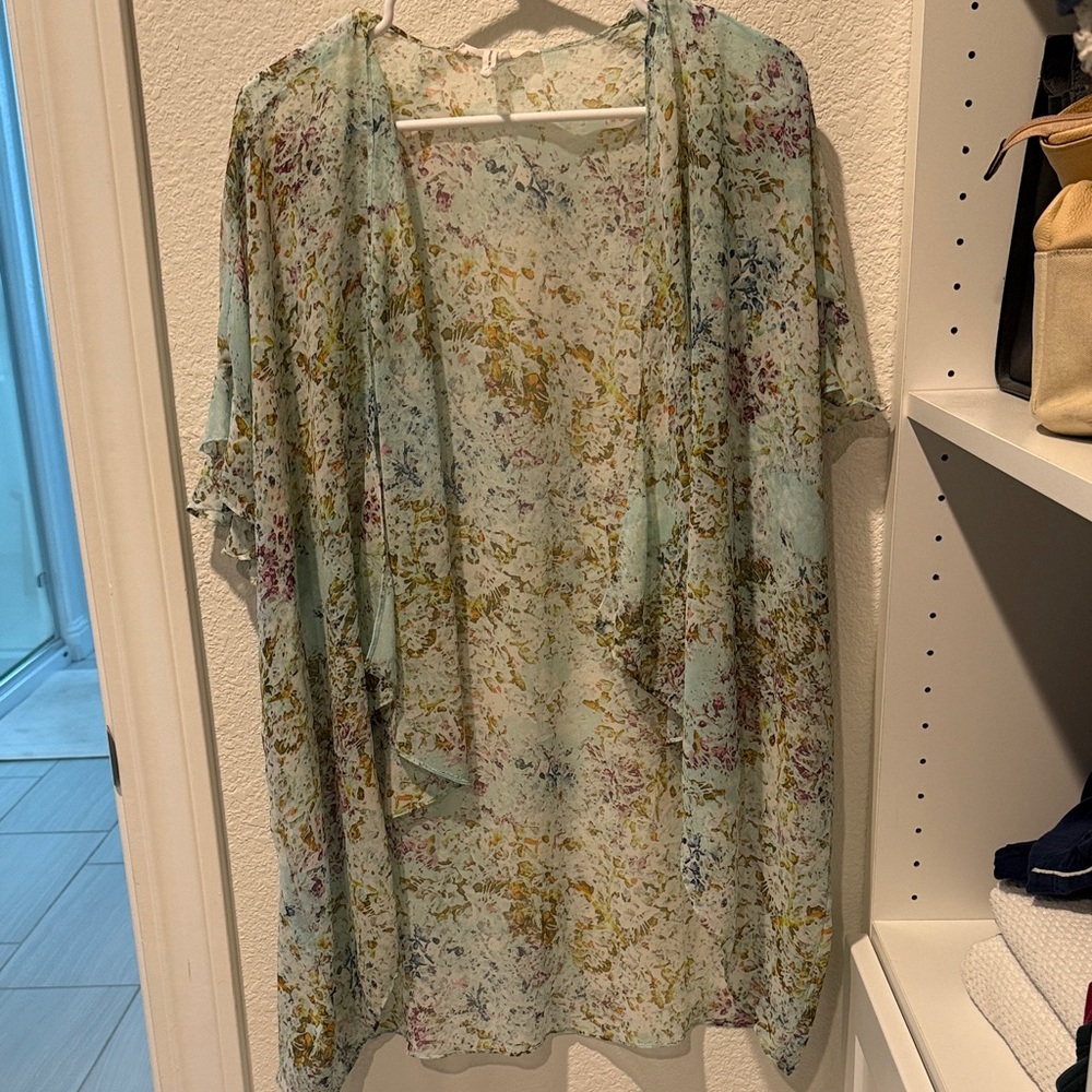 BCBGeneration Mint Floral Sheer Top